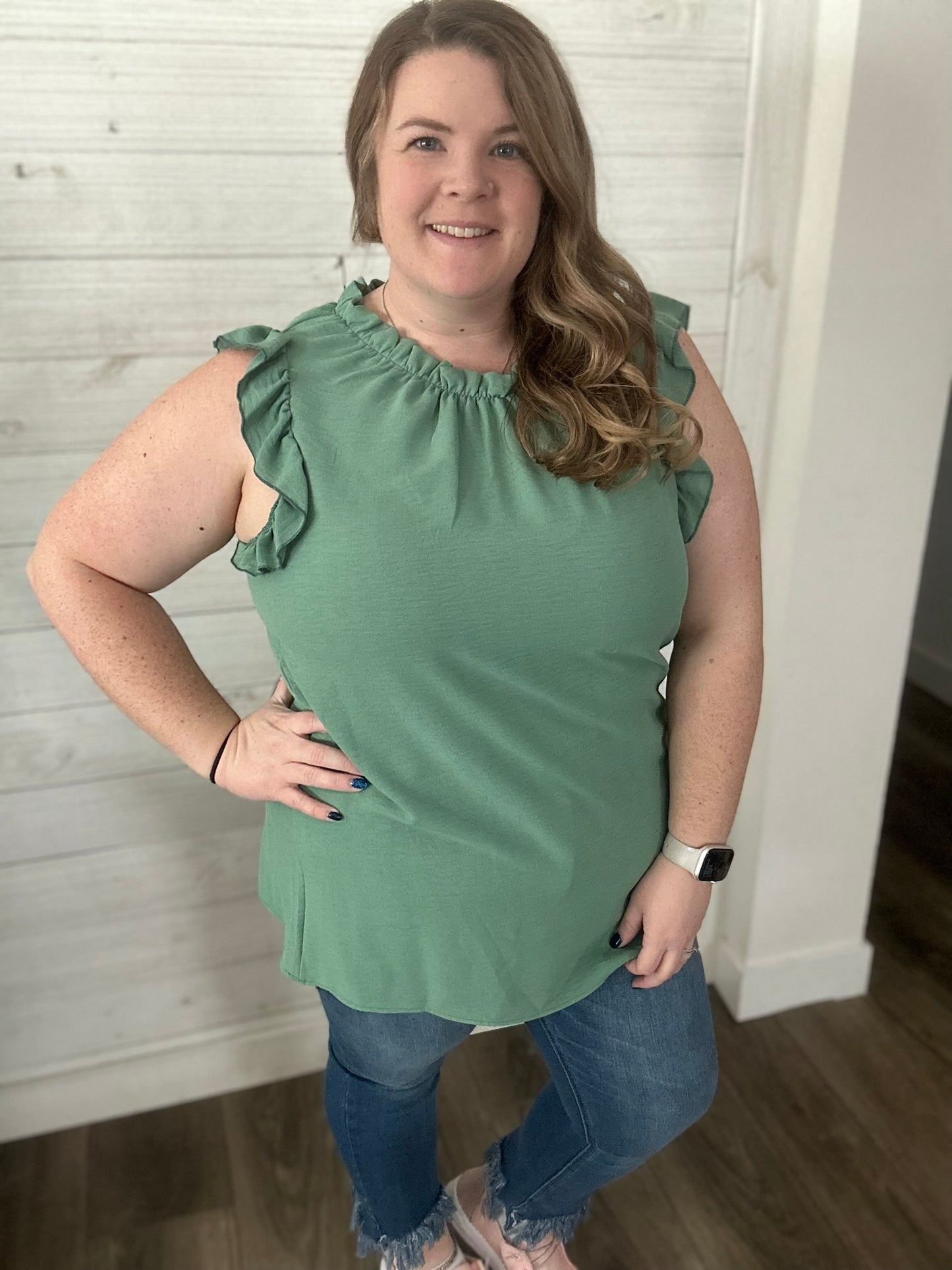 Sage Ruffle Sleeve Top