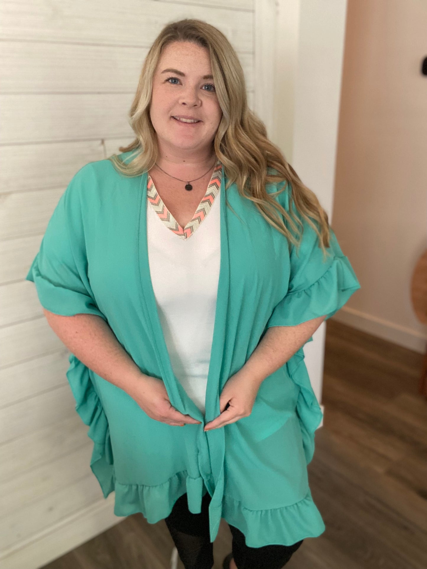 Teal Ruffle Kimono