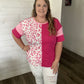 Hot Pink Color Block Leopard Top