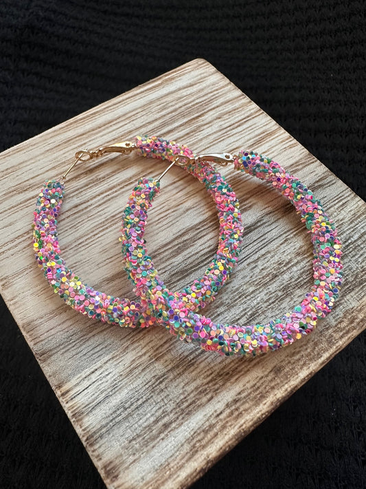 Multi Glitter Hoop Earring