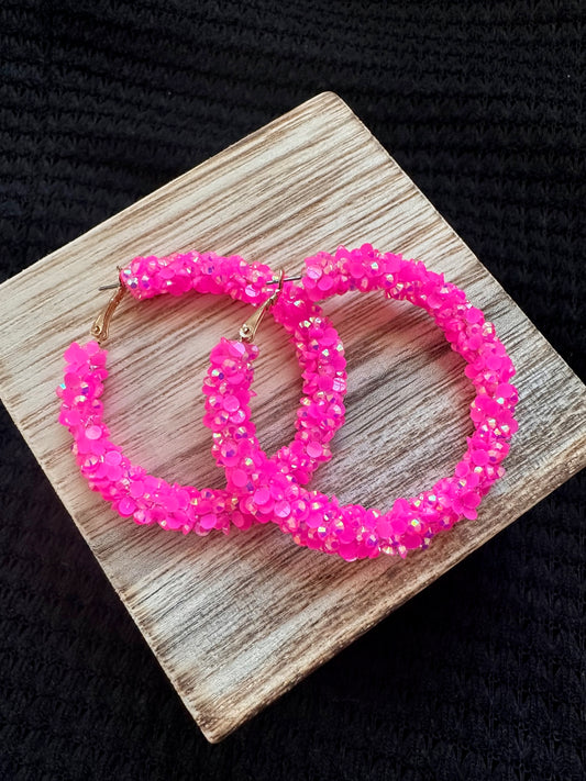 Hot Pink Sequin Hoops