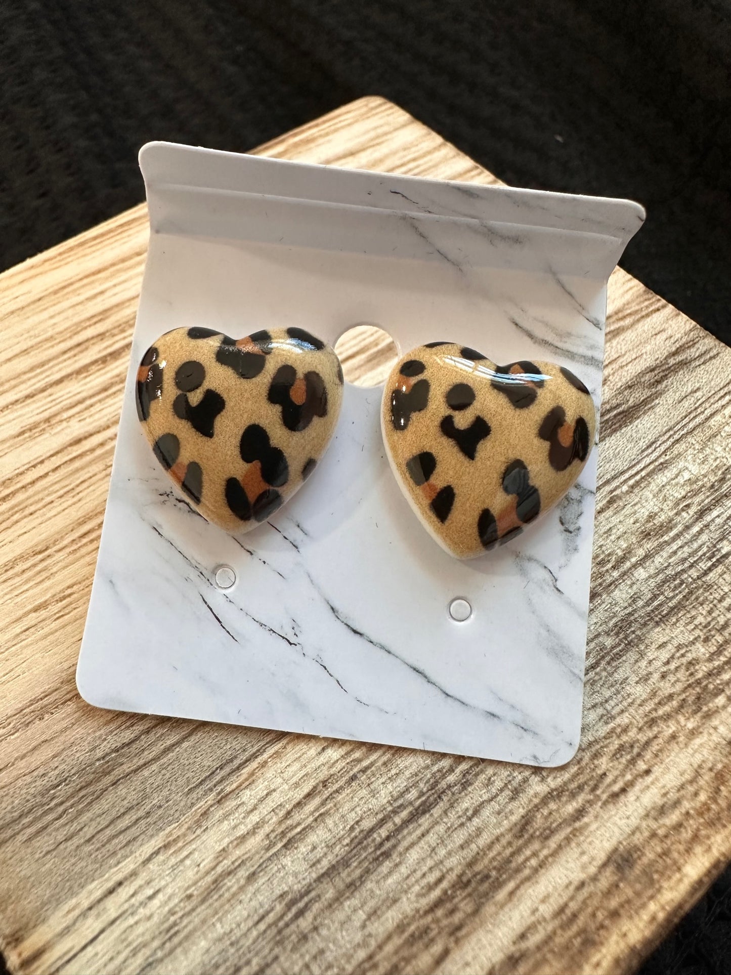 Leopard Print Heart Studs