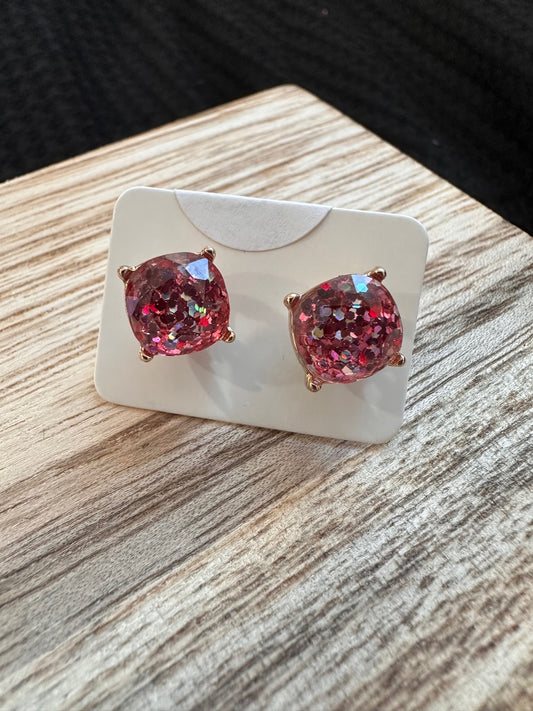 Pink Glitter Studs