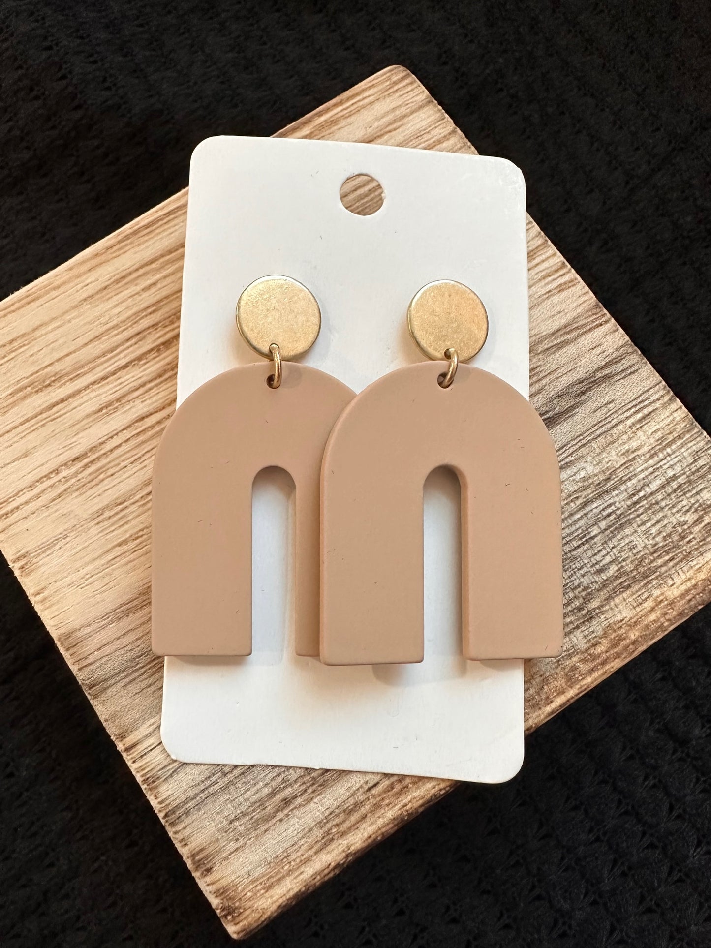 Tan Clay Arch Earrings