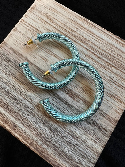 Teal Ribbed Hoops