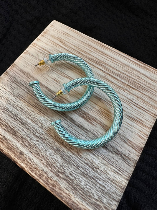 Teal Ribbed Hoops