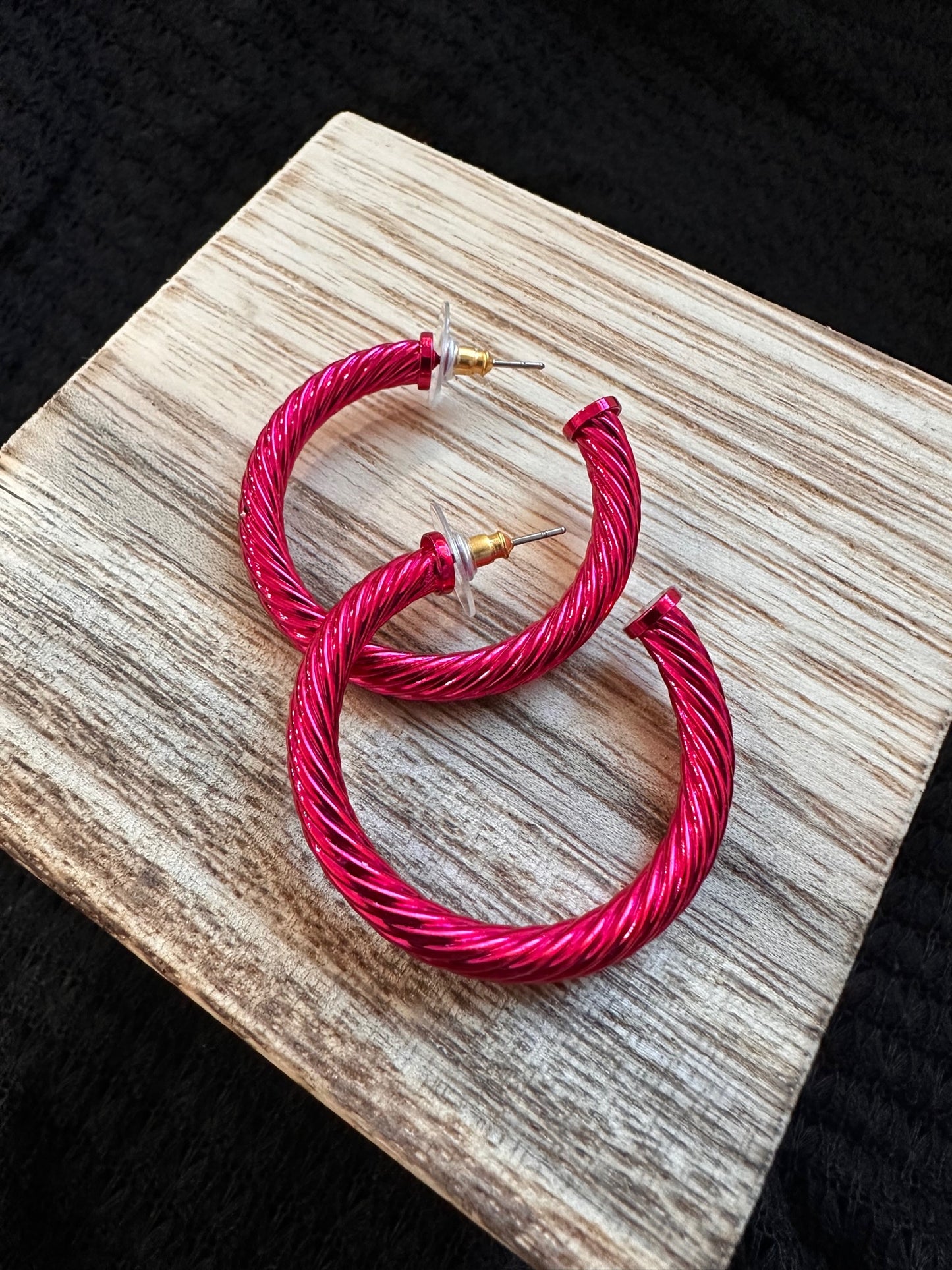 Hot Pink Ribbed Hoops