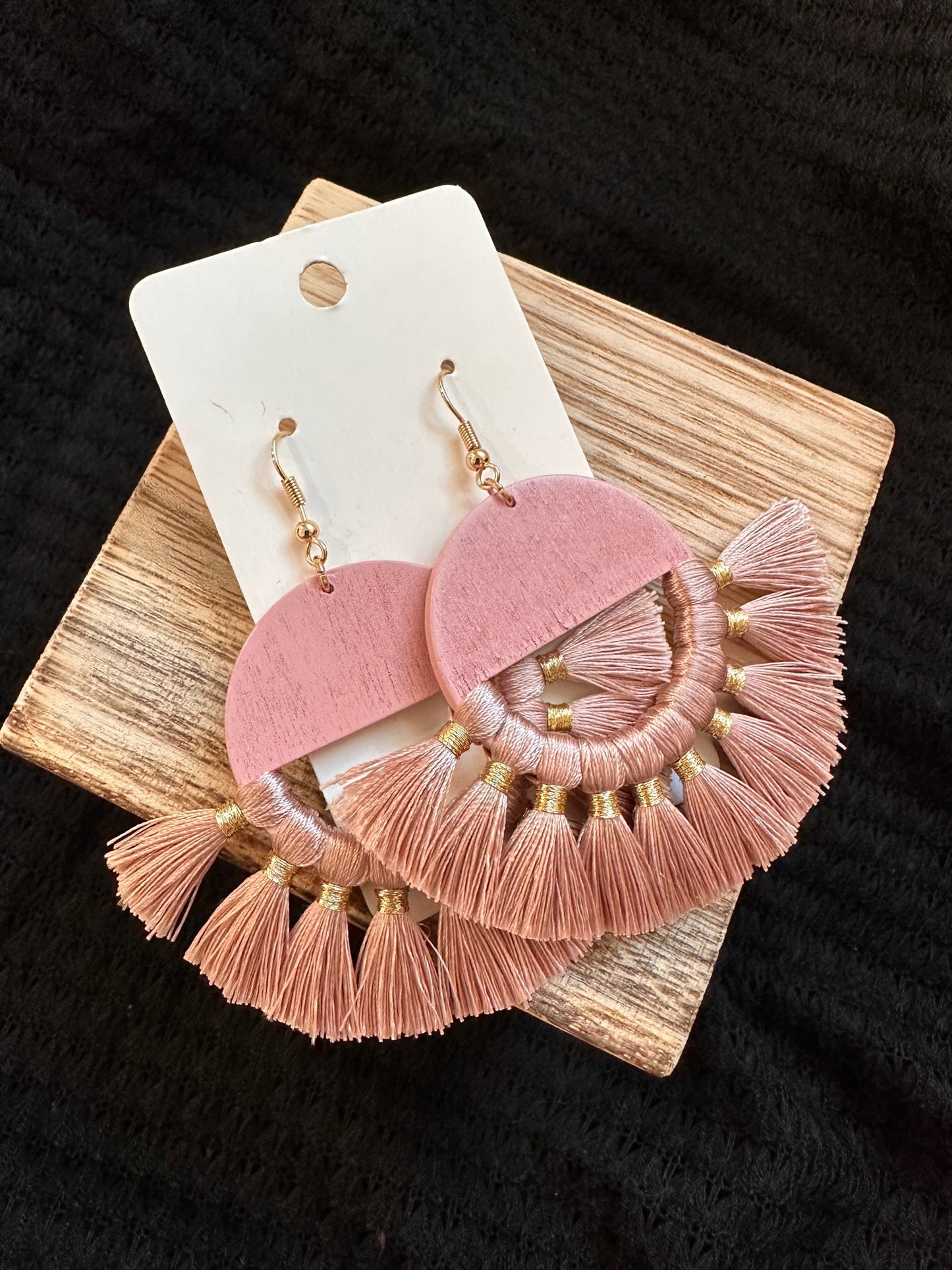 Blush Fan Tassel Earrings