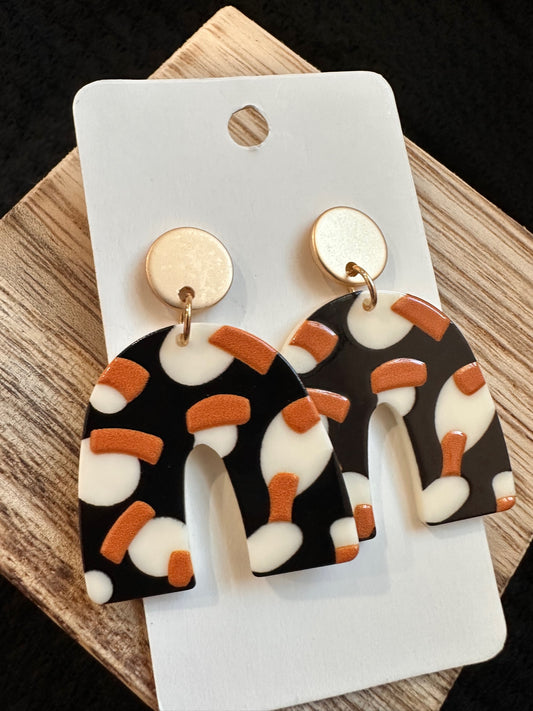 Black, White and Rust Allover Arch Earrings