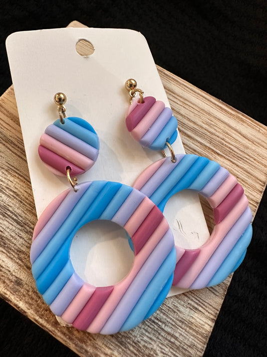 Pastel Striped Clay Circle Earrings