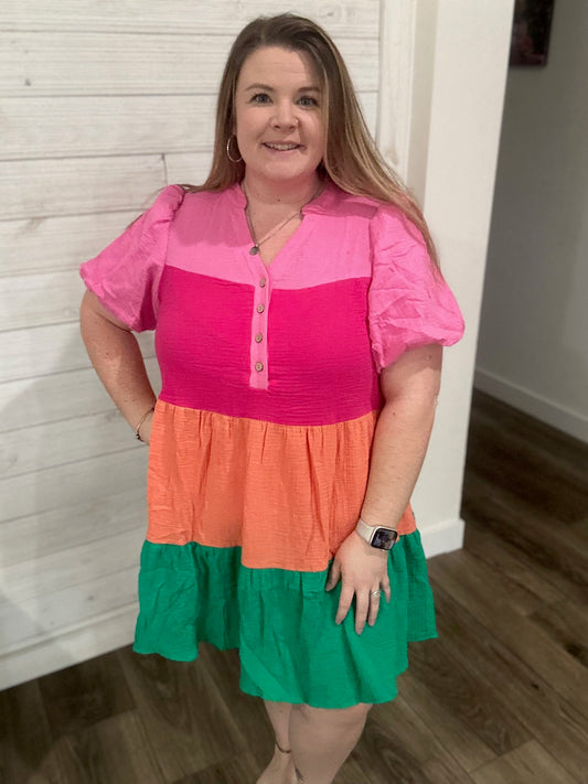 Color Block Tiered Dress