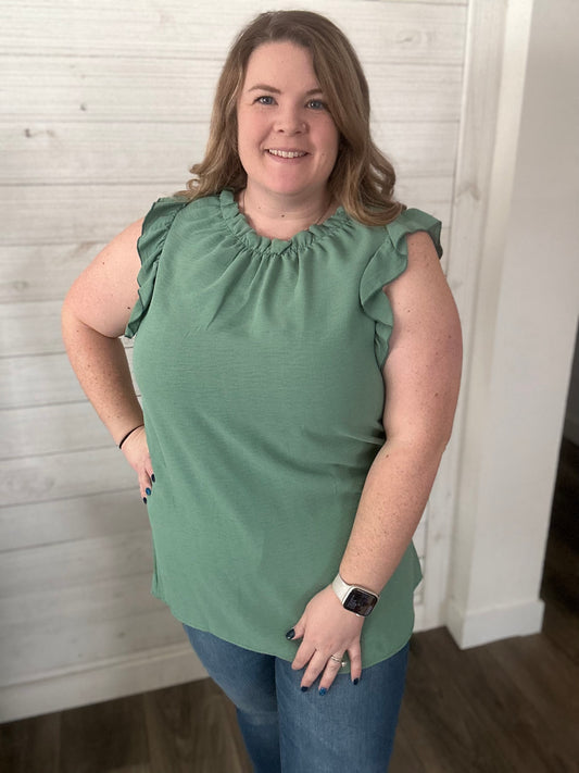 Sage Ruffle Sleeve Top