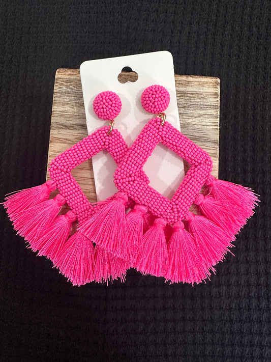 Hot Pink Fringe Earrings