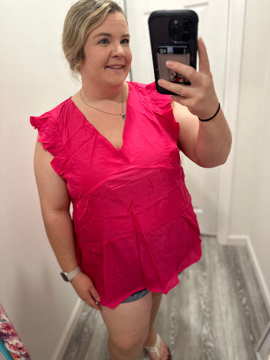 Hot Pink Ruffle Sleeveless Top