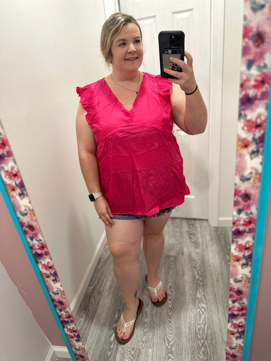 Hot Pink Ruffle Sleeveless Top